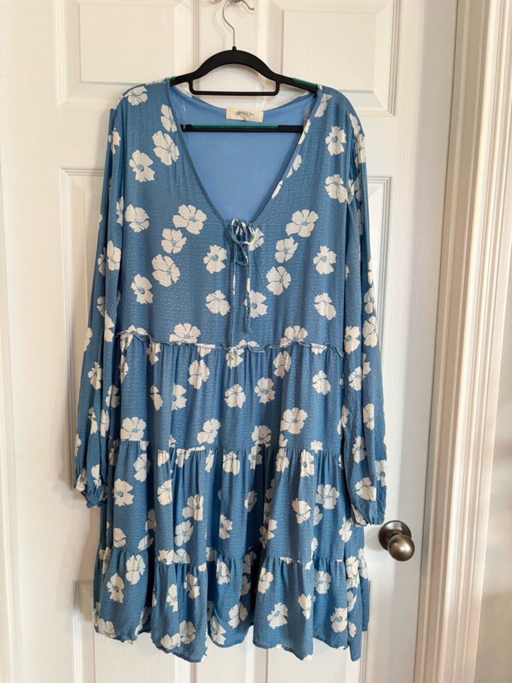 Blue Floral Tiered V-Neck Babydoll Dress - A Beautiful Soul size B (2x)